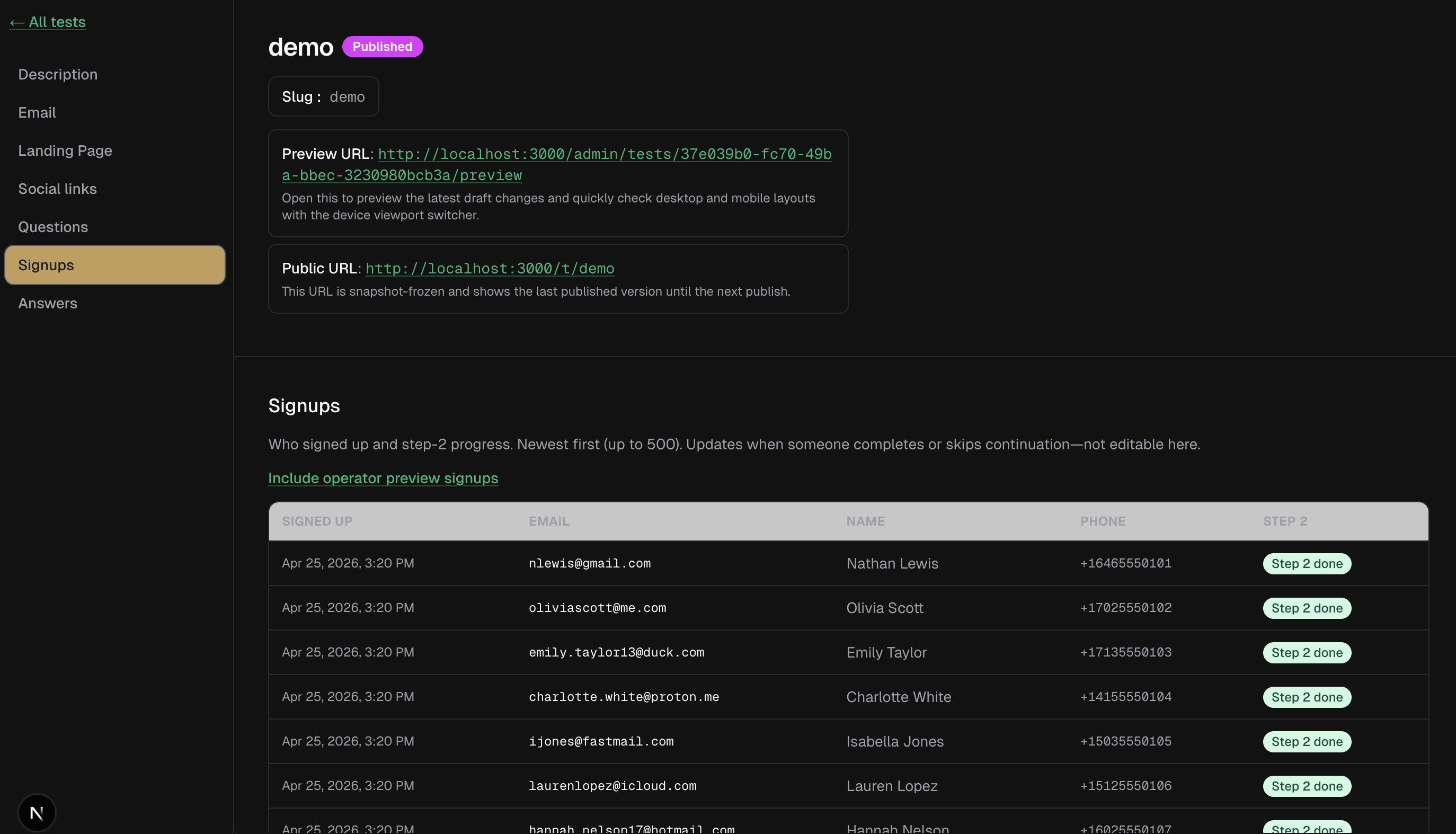 Fast proof admin: smoke tests dashboard